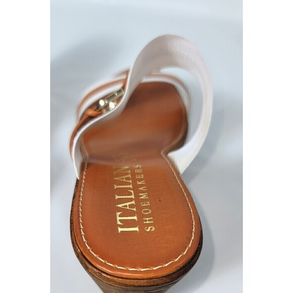 Italian Shoemakers White Tan Bi-color Wedge Sandals Size 10 - Picture 8 of 12
